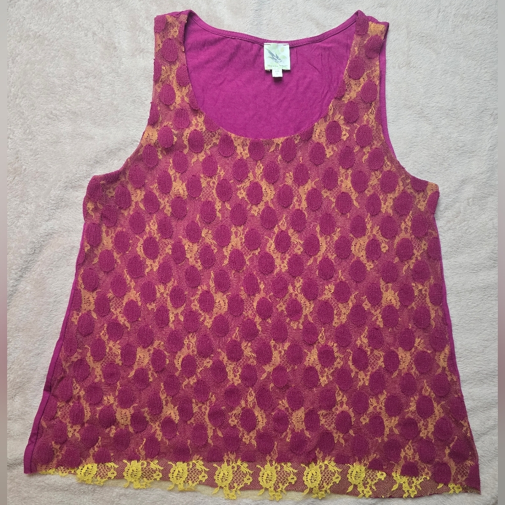 Anthropologie Weston Wear Lace Boho Tank Top Raspberry Yellow Size L